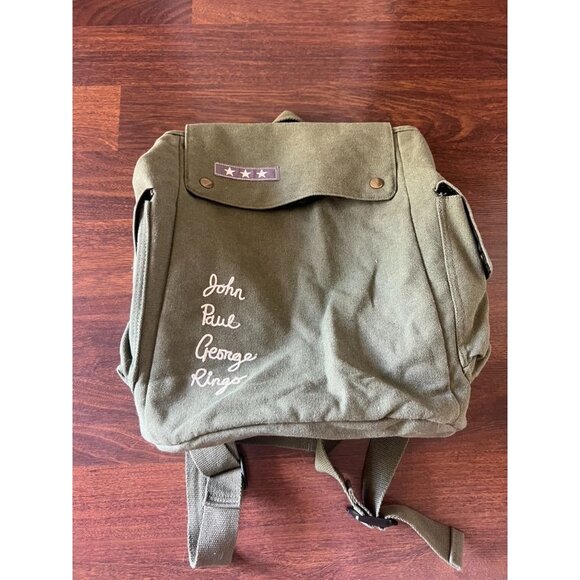 The Beatles Sgt. Pepper’s Canvas Backpack by Junk Food Olive Green Band Bag - Picture 7 of 9